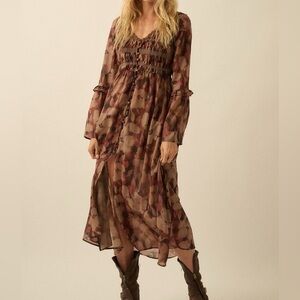 Promesa Brown Floral Long Sleeve Dress